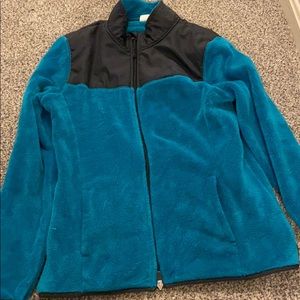 A blue fleece jacket